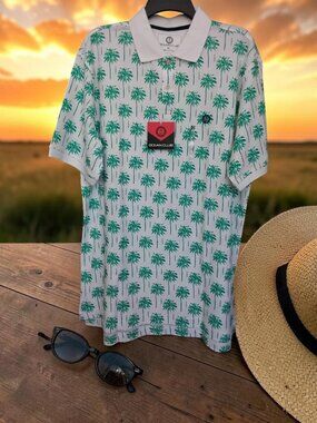 NEW!!! OCEAN CLUB WHITE WITH PALM TREE - 100% COTTON POLO SHIRT - SIZE XL